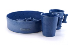 Slowfood eetschaal en twee bekers in Jeans kleur glazuur